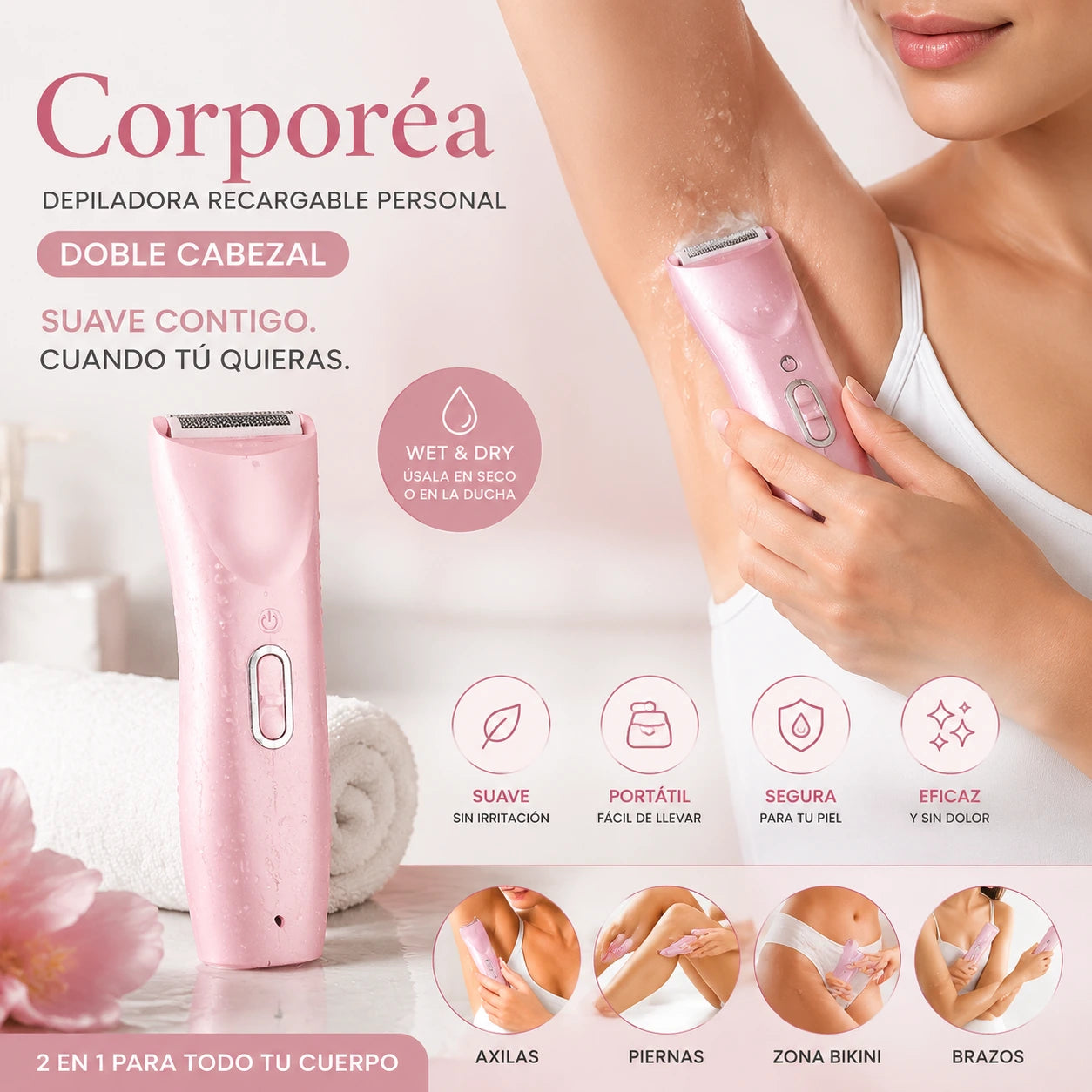 Corporéa Depiladora Recargable Personal | Doble Cabezal