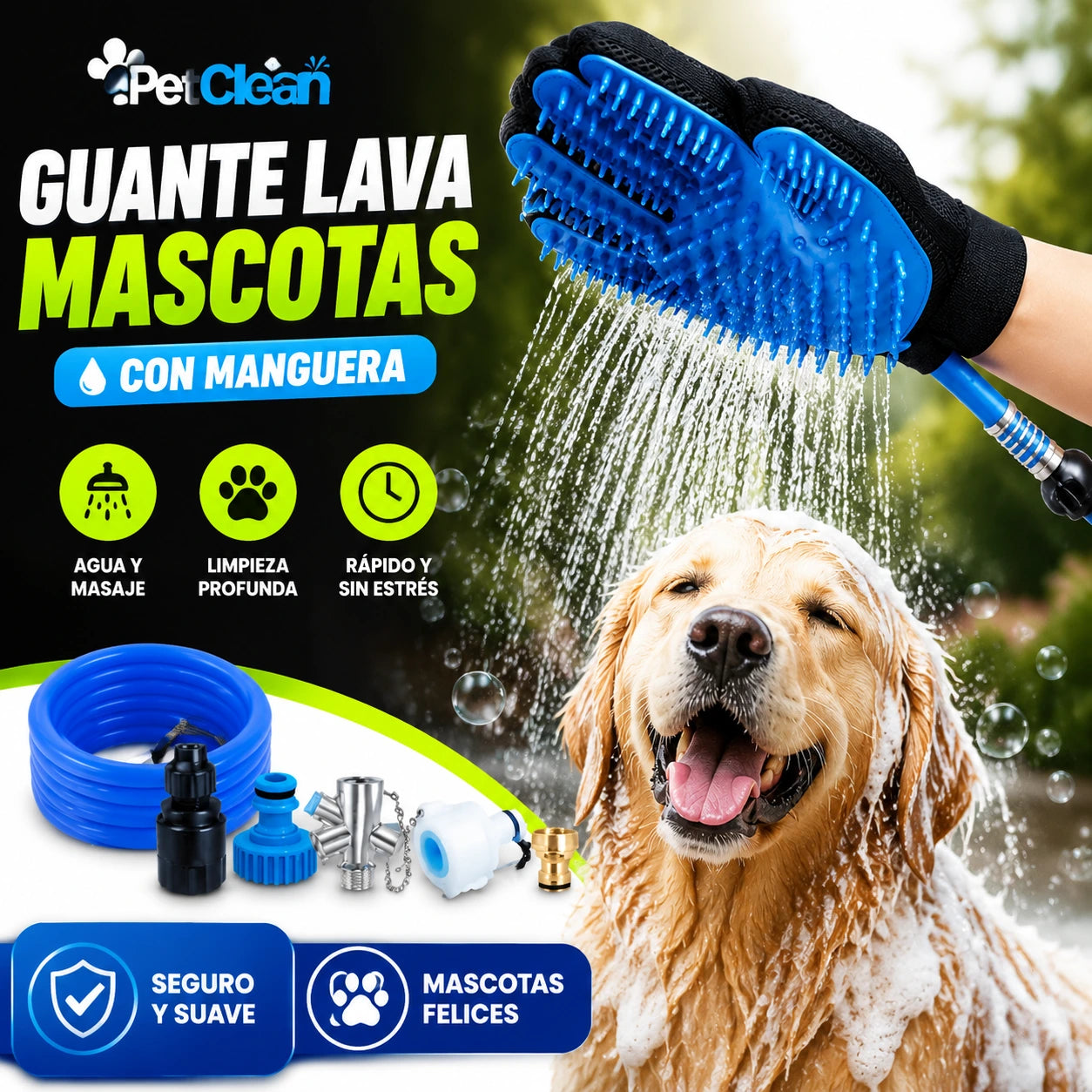 Guante Lava Mascotas Con Manguera Guante