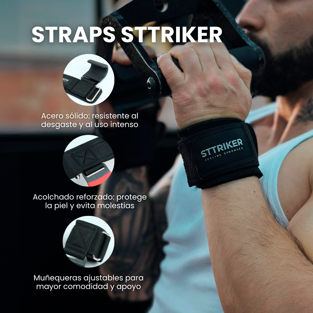 Gancho Correas Pesas Gym PowerGrip Pro