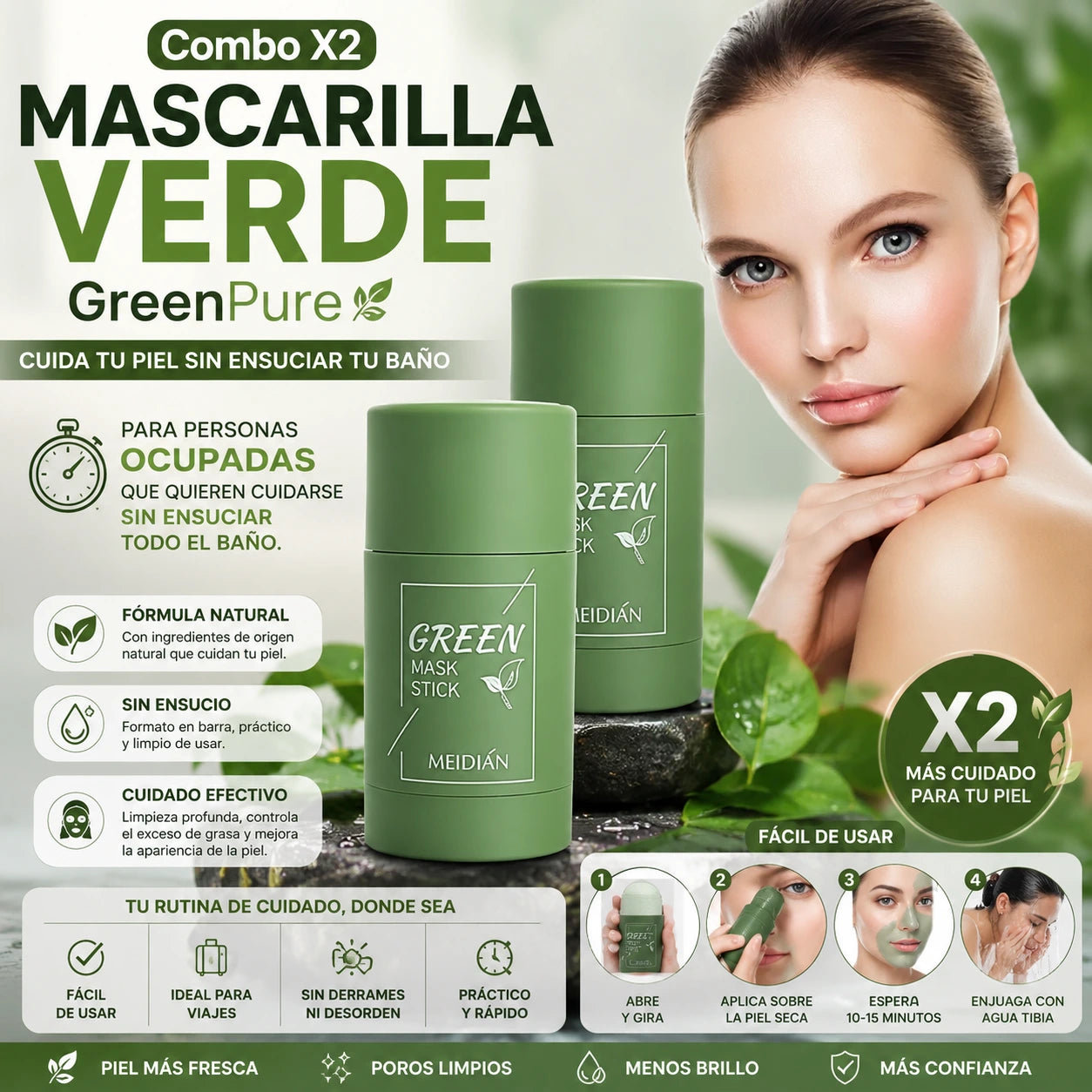 Combo X2 Mascarilla Verde - GreenPure