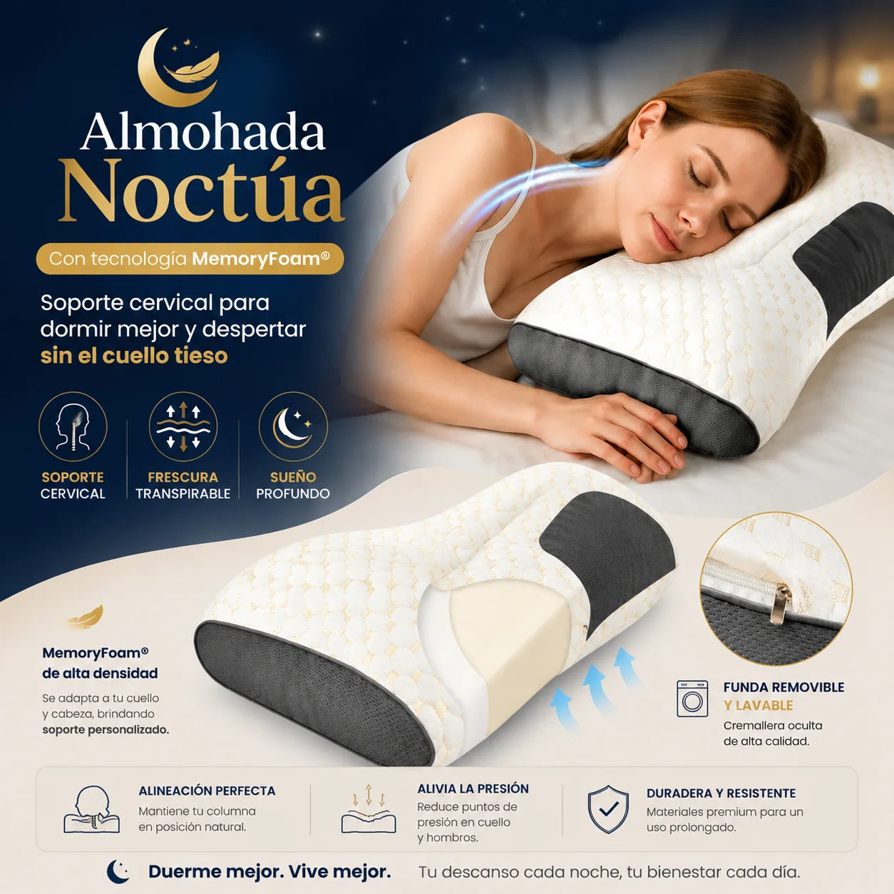 Almohada Noctúa |  Con tecnologia MemoryFoam®x