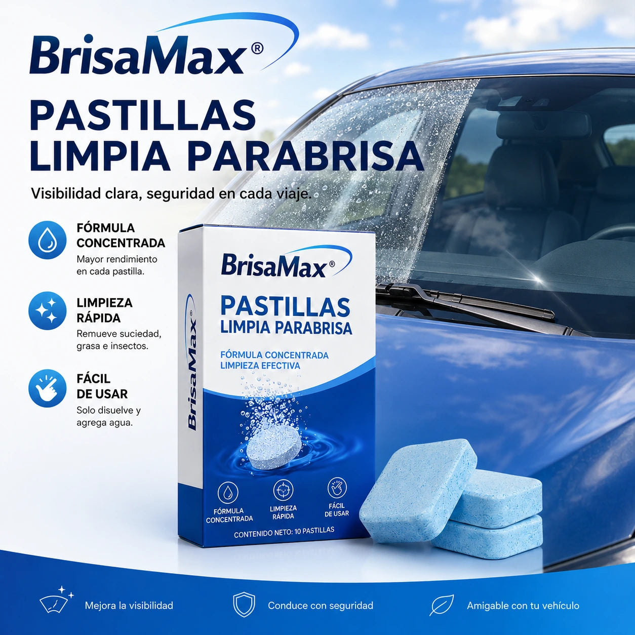 12 Pastillas Limpia Parabrisas Brisa Max