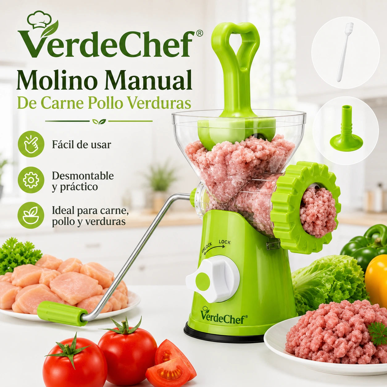 Molino Manual De Carne Pollo Verduras VerdeChef