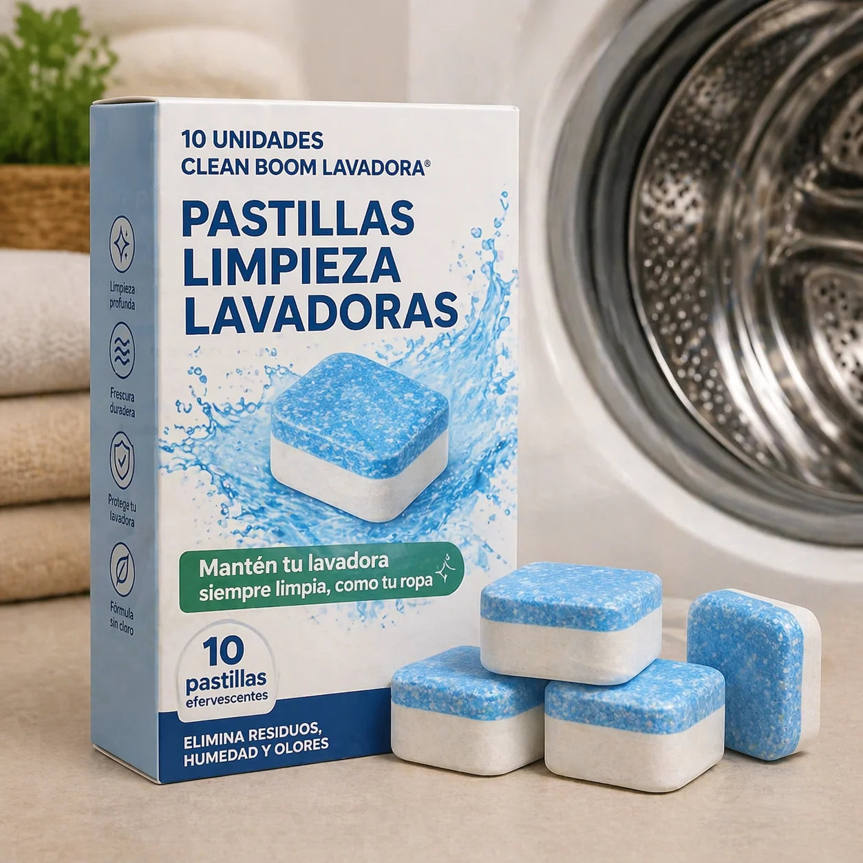 Pastillas Limpieza Lavadoras 12 Unidades - Clean Boom Lavadora® l Mantén tu lavadora siempre limpia