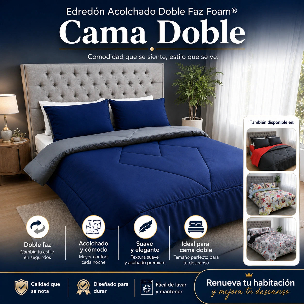 Edredon Acolchado DobleFaz Foam® | Cama Doble 1.40cm*1.90cm